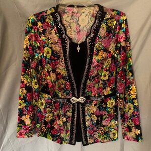 Floral print velour/polyester blouse size/S